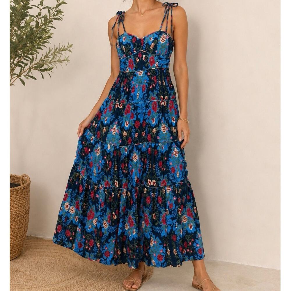 Arabesque blue Floral Gown Maxi dress with straps